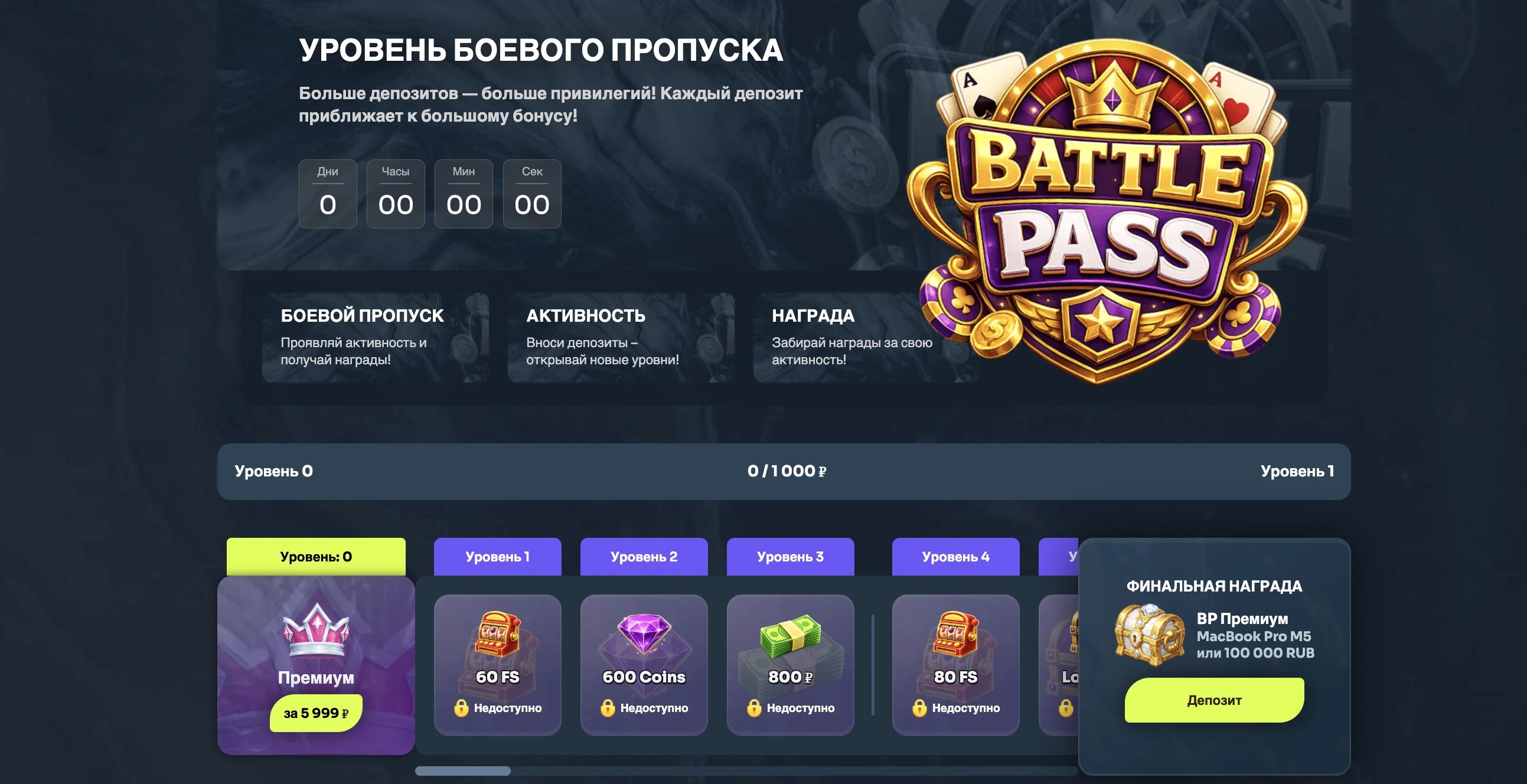 Gama Casino Battle Pass - levels and rewards