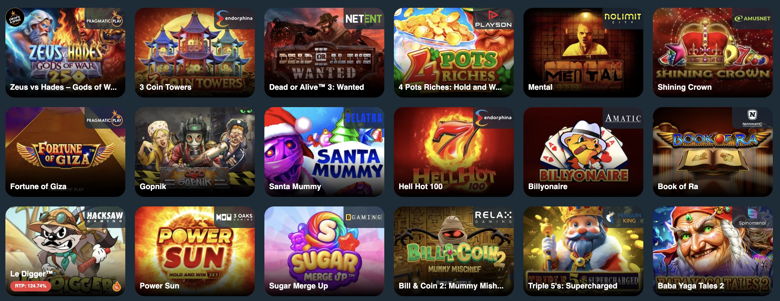 Gama Casino game catalog - slots, live casino and crash games after login